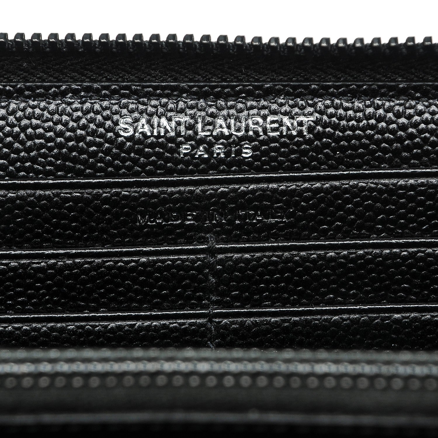 Saint Laurent Grain De Poudre Matelasse Chevron Monogram Zip Around Wallet Black Dove White 6 of 6