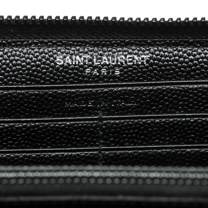 Saint Laurent Grain De Poudre Matelasse Chevron Monogram Zip Around Wallet Black Dove White 6 of 6