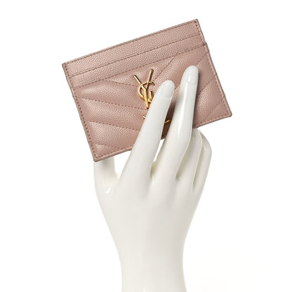 Saint Laurent Grain De Poudre Matelasse Chevron Monogram Credit Card Case Pale Pink 2 of 9