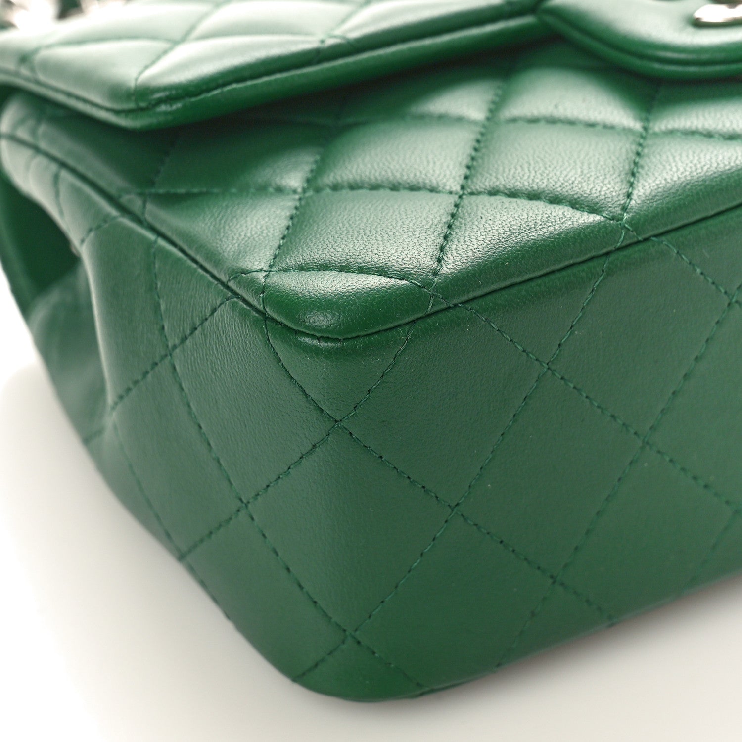 Chanel Lambskin Quilted Mini Rectangular Flap Dark Green 8 of 9