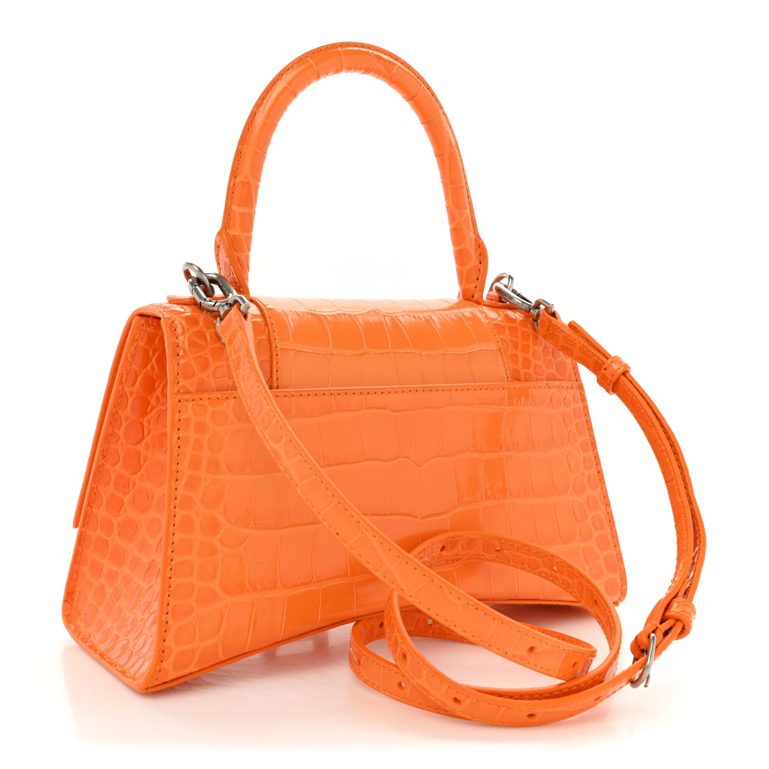 Balenciaga Shiny Calfskin Crocodile Embossed Small Hourglass Top Handle Bag Pop Orange 3 of 15