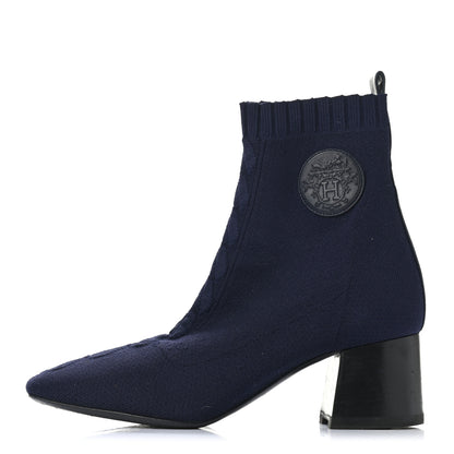 Hermes Knit Calfskin Volver Ankle Boots 36.5 Bleu Diplomatique 1 of 10