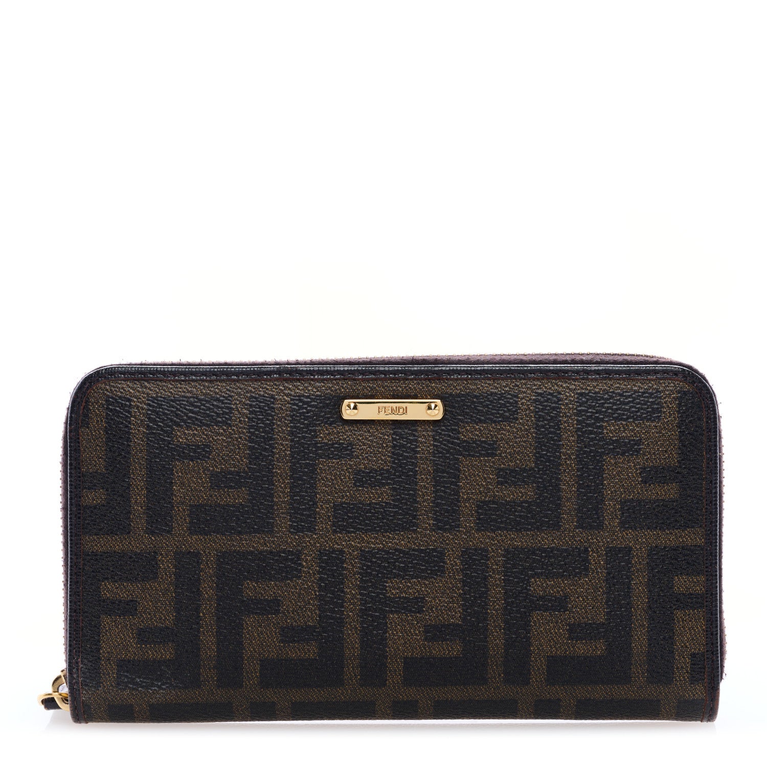 Fendi Zucca Spalmati Vitello Elite Zip Around Wallet Tobacco Ebano 1 of 6