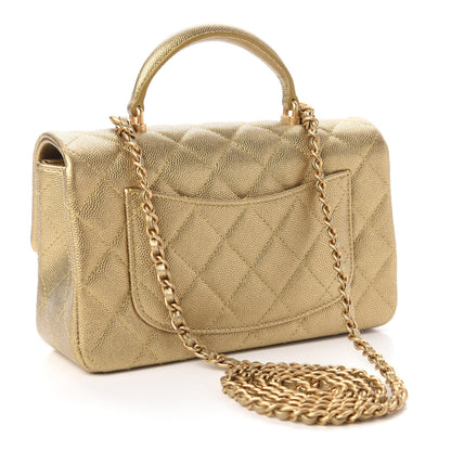 Chanel Metallic Caviar Quilted Mini Top Handle Rectangular Flap Gold 3 of 11