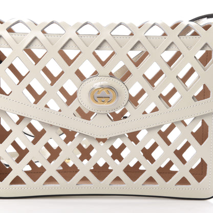Gucci Canvas Flora Floral Calfskin Medium Cutout Shoulder Bag White Multicolor 9 of 11