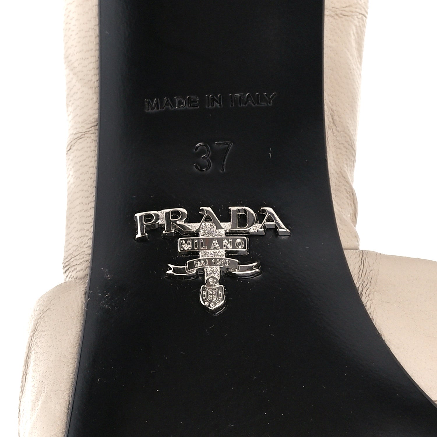 Prada Nappa Antique Metal Triangle Logo 55mm Slide Sandals 37 Deserto 6 of 8