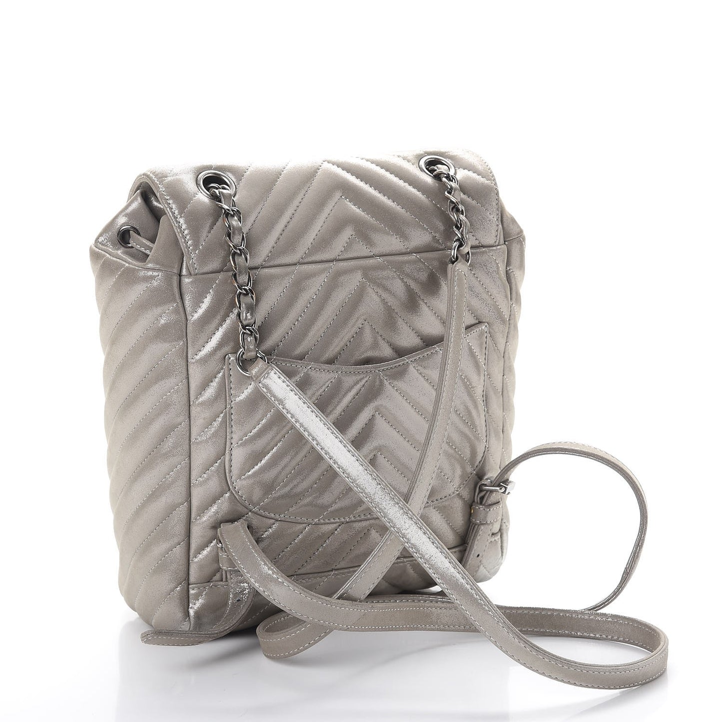 Metallic Calfskin Chevron Quilted Small Urban Spirit Backpack Silver