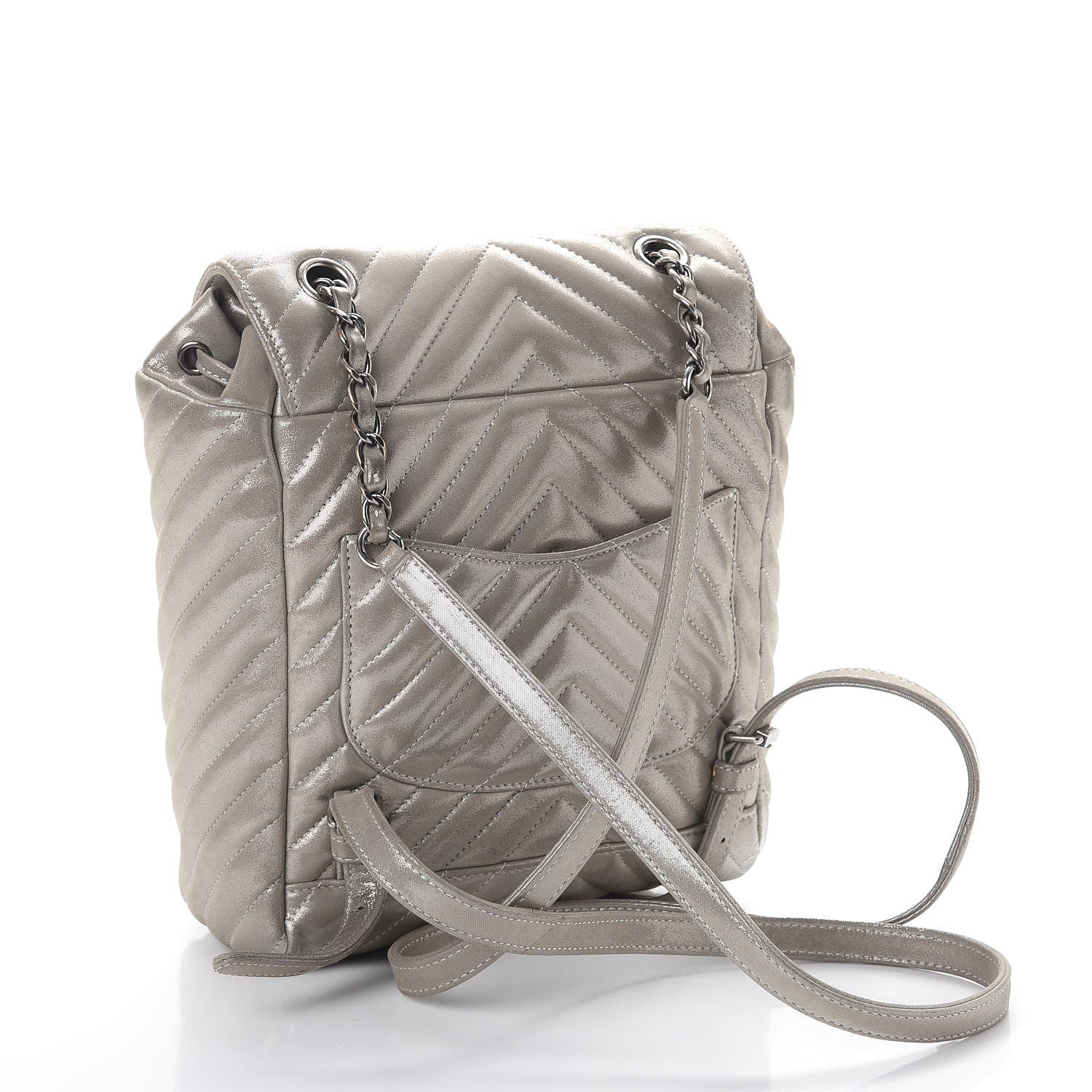 Chanel Metallic Calfskin Chevron Quilted Small Urban Spirit Backpack Silver 3 of 9