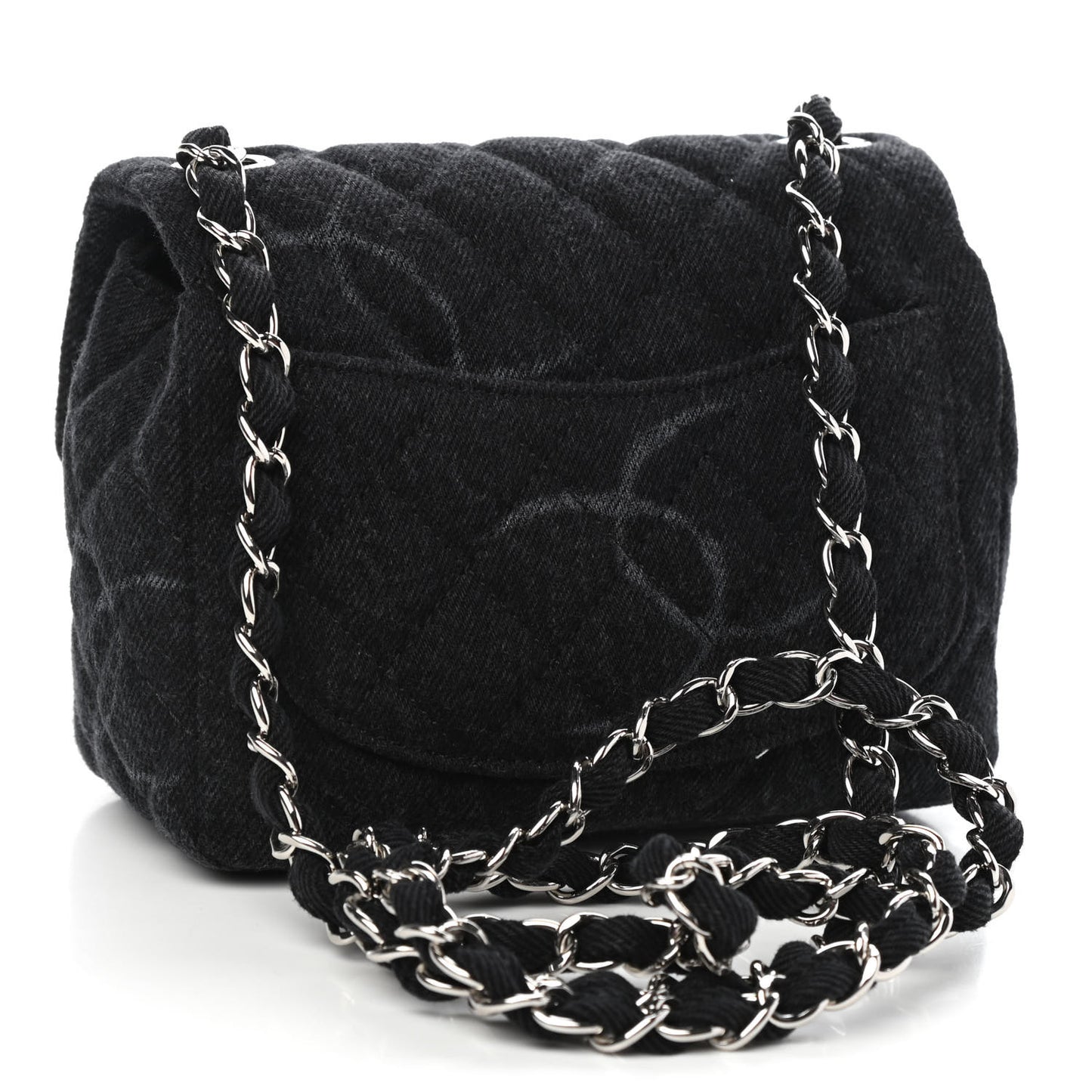 Denim CC Quilted Mini Square Flap Black