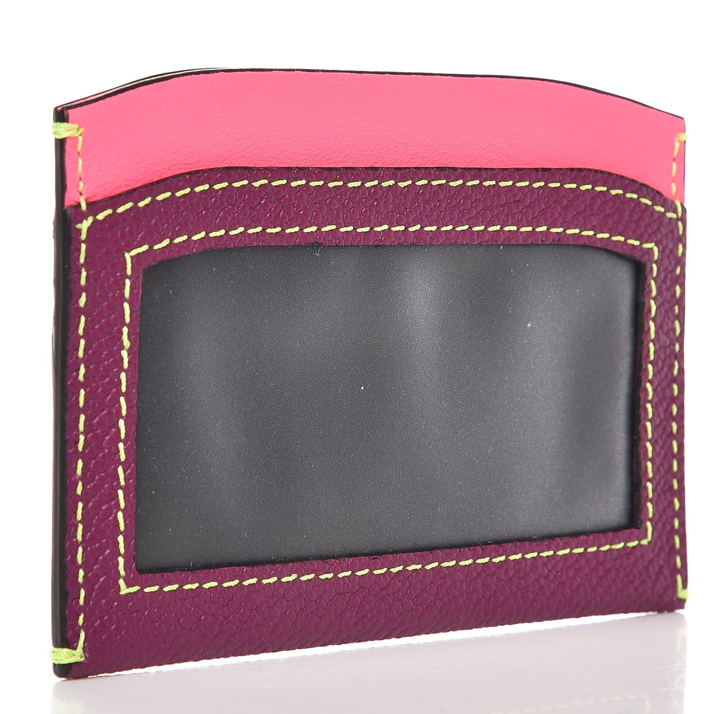 Soft Grain Calfskin Haymarket Check Izzy Card Case Dark Plum
