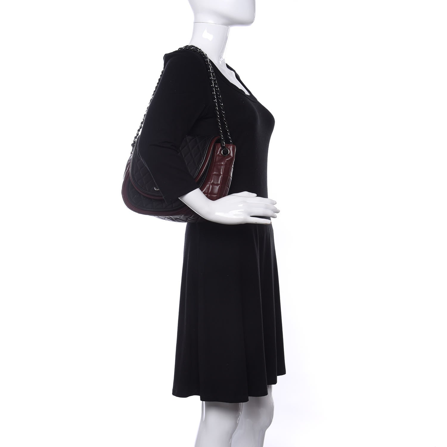 Chanel Lambskin Quilted Large Classic Twist Crescent Flap Black Burgundy 2 of 9