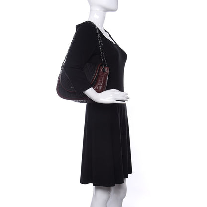 Chanel Lambskin Quilted Large Classic Twist Crescent Flap Black Burgundy 2 of 9
