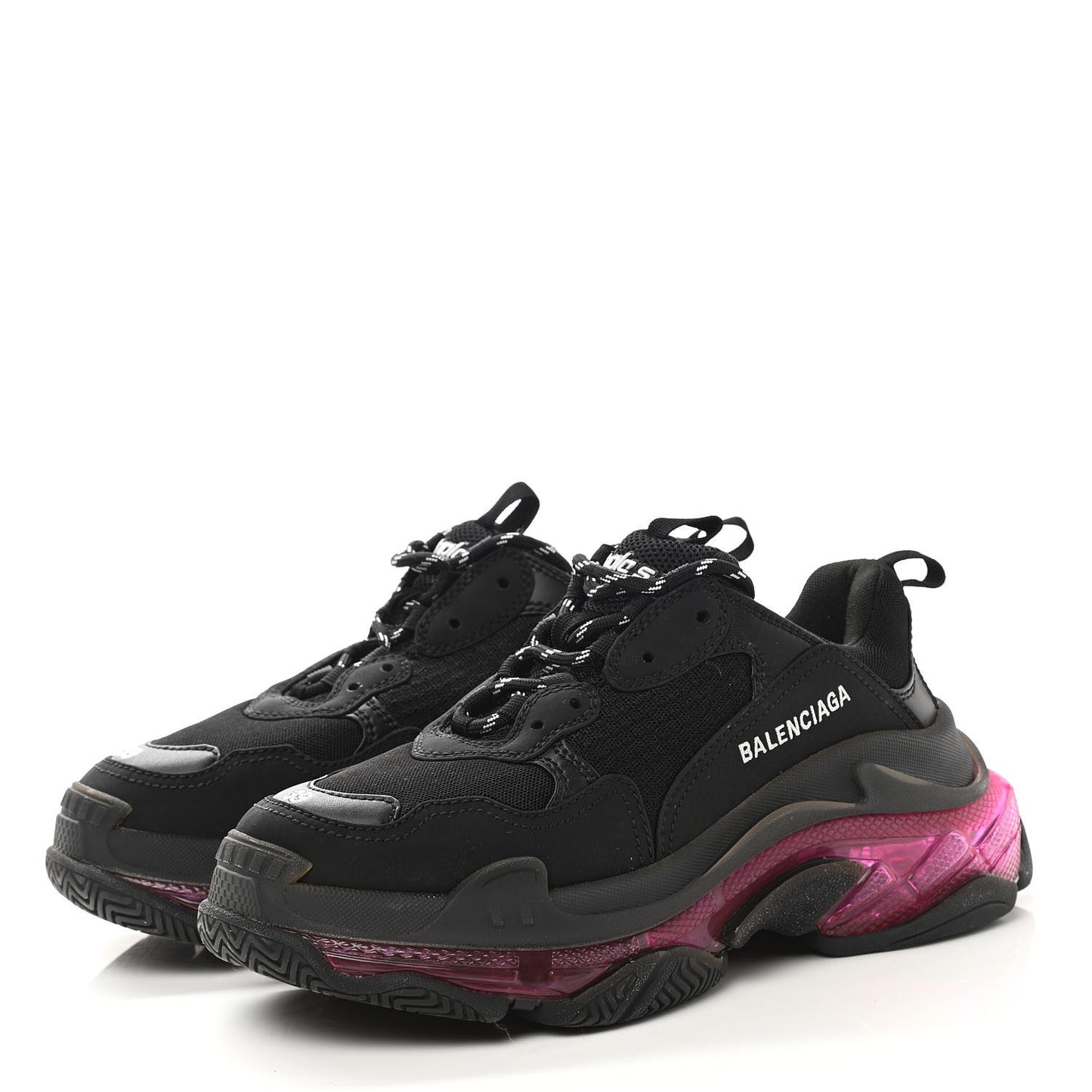 Fabric Mesh Clear Sole Womens Triple S Sneakers 39 Black Pink Neon