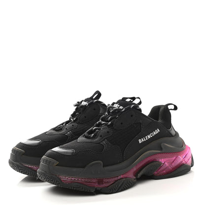 Balenciaga Fabric Mesh Clear Sole Womens Triple S Sneakers 39 Black Pink Neon 3 of 8