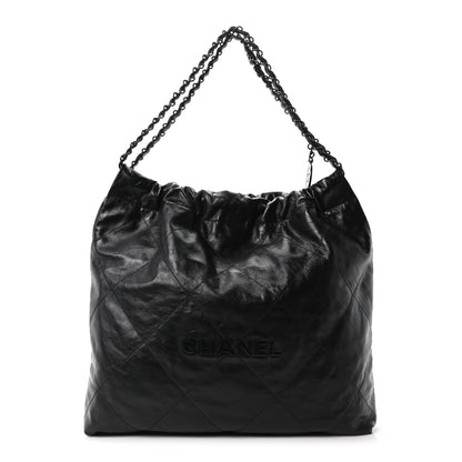 Chanel Shiny Calfskin Quilted Monochrome Small Chanel 22 Black 1 of 10