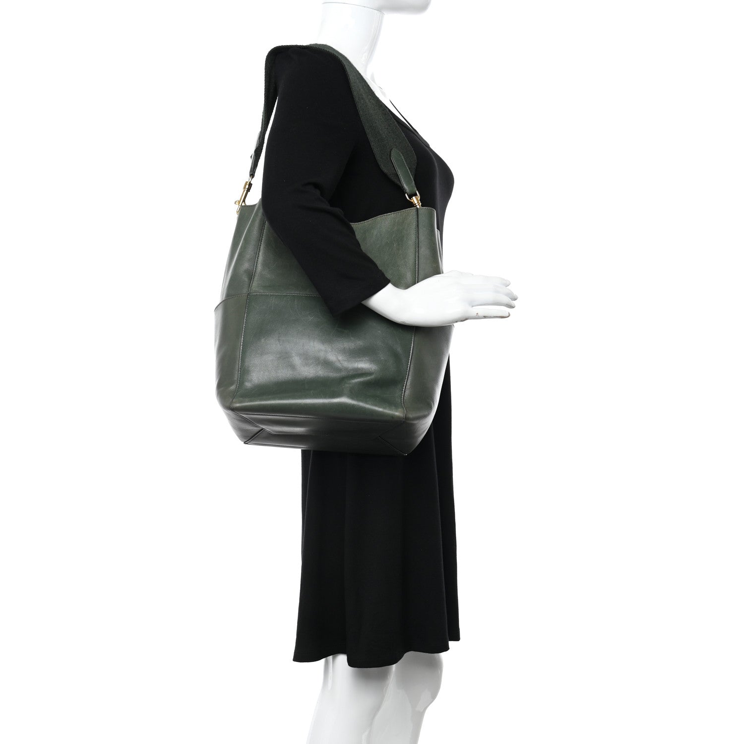 Celine Natural Calfskin Seau Sangle Bucket Green 3 of 14