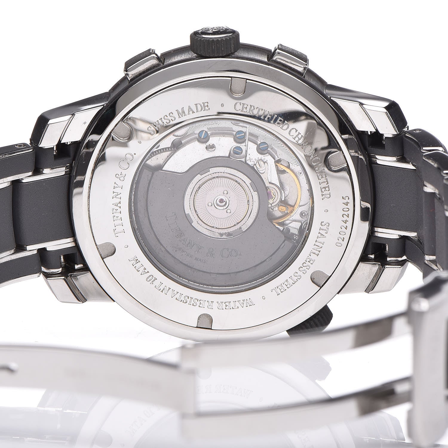 Tiffany Stainless Steel Rubber 42mm Mark T-57 Chronograph Automatic Watch Black 6 of 7