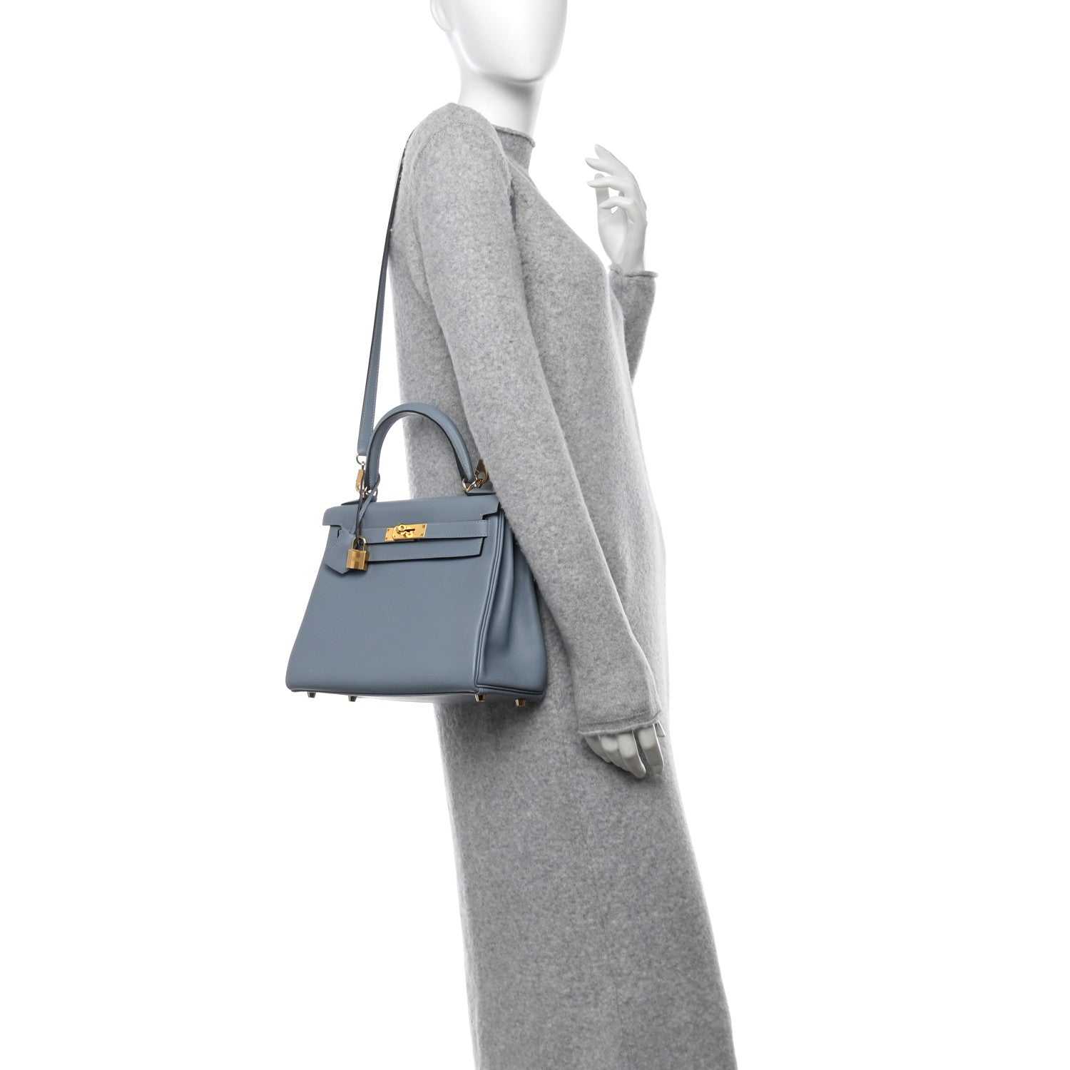 Hermes Evercolor Kelly Retourne 28 Bleu Lin 2 of 12