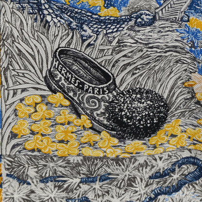 Hermes Silk Eleftheria Scarf 90 Gris Argent Bleu Vif Jaune 2 of 3