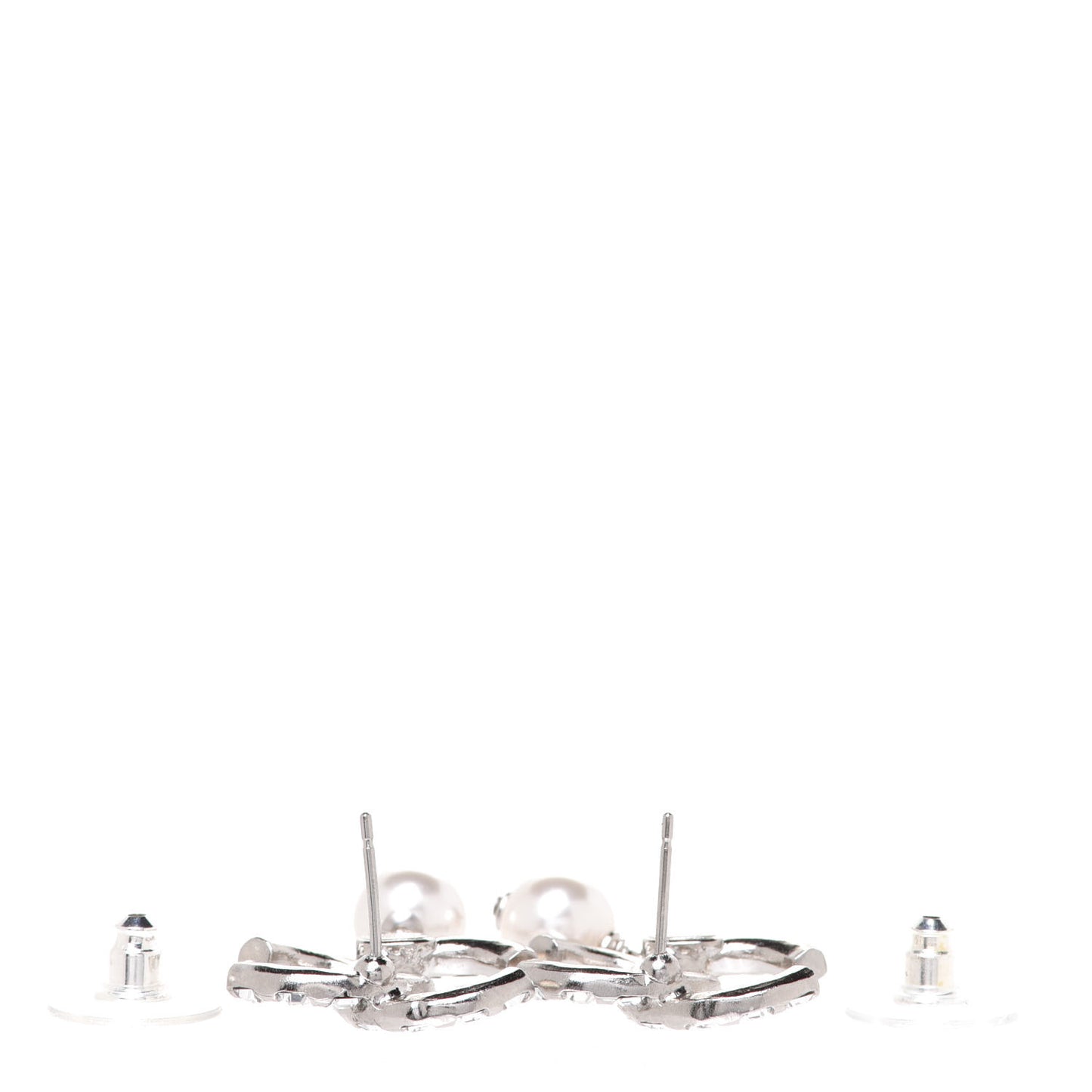 Crystal Baguette Pearl CC Drop Earrings Silver