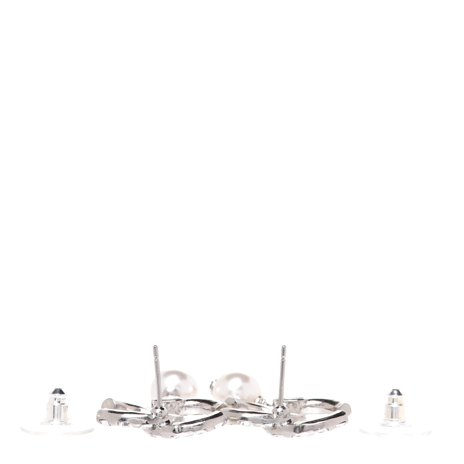 Chanel Crystal Baguette Pearl CC Drop Earrings Silver 3 of 5