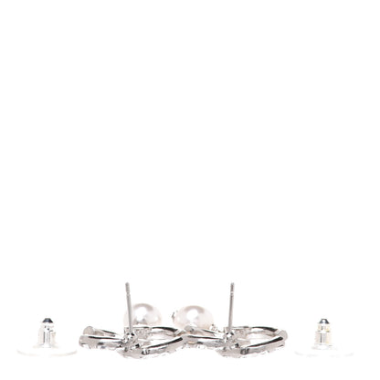 Chanel Crystal Baguette Pearl CC Drop Earrings Silver 3 of 5
