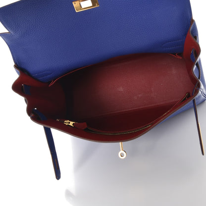 Hermes Togo Horseshoe Kelly Retourne 32 Bleu Electrique Rouge H 8 of 38