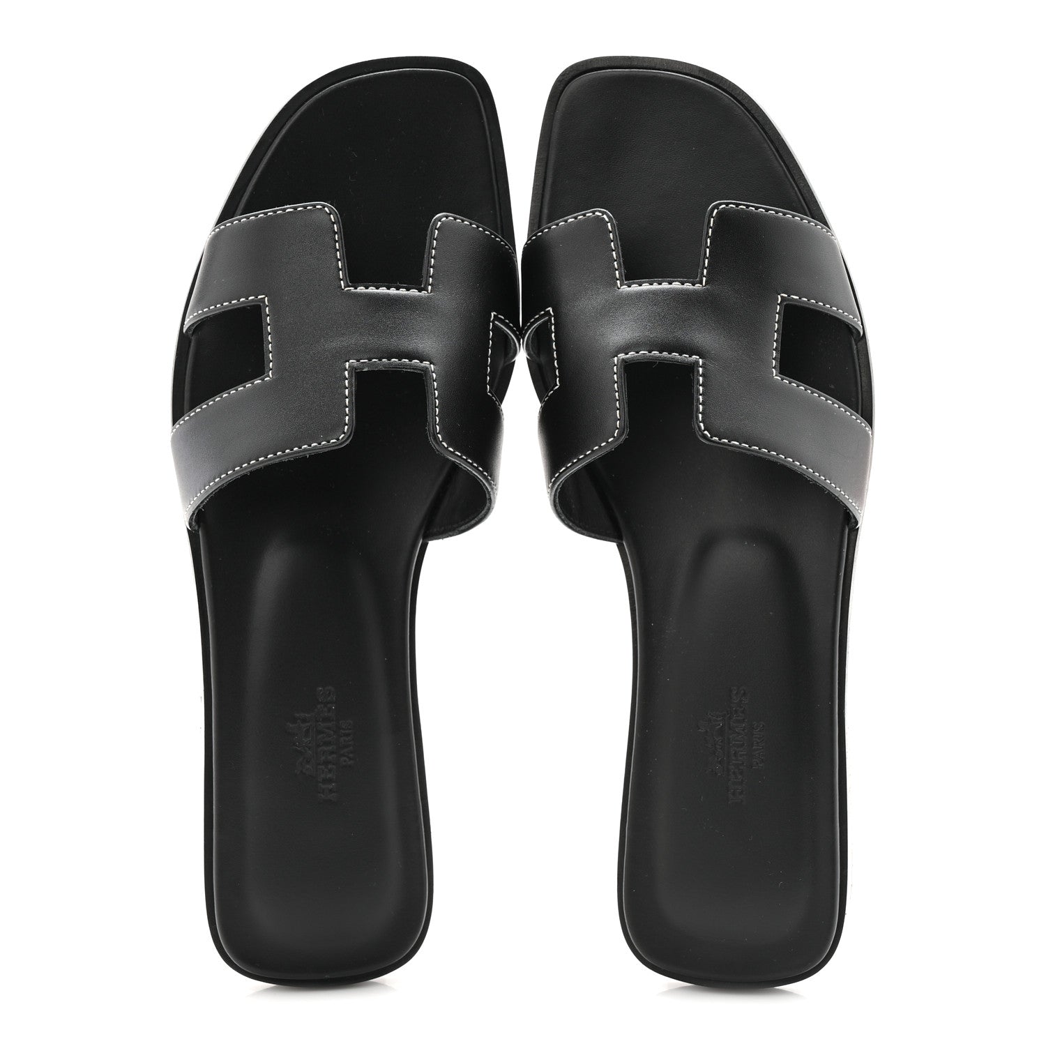 Hermes Box Calfskin Oran Sandals 37 Black 2 of 10