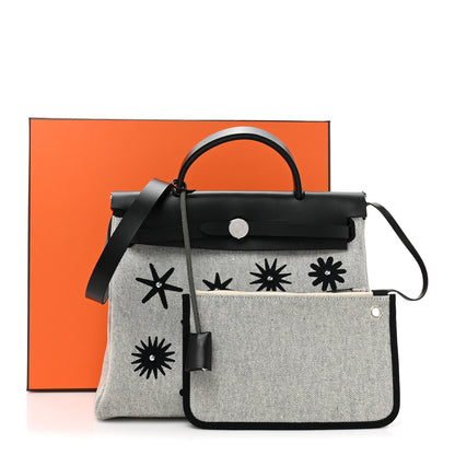 Hermes H Plume Canvas Vache Hunter Circuit Rider Hobnailed Herbag Zip Retourne 31 PM Black Ecru 11 of 11