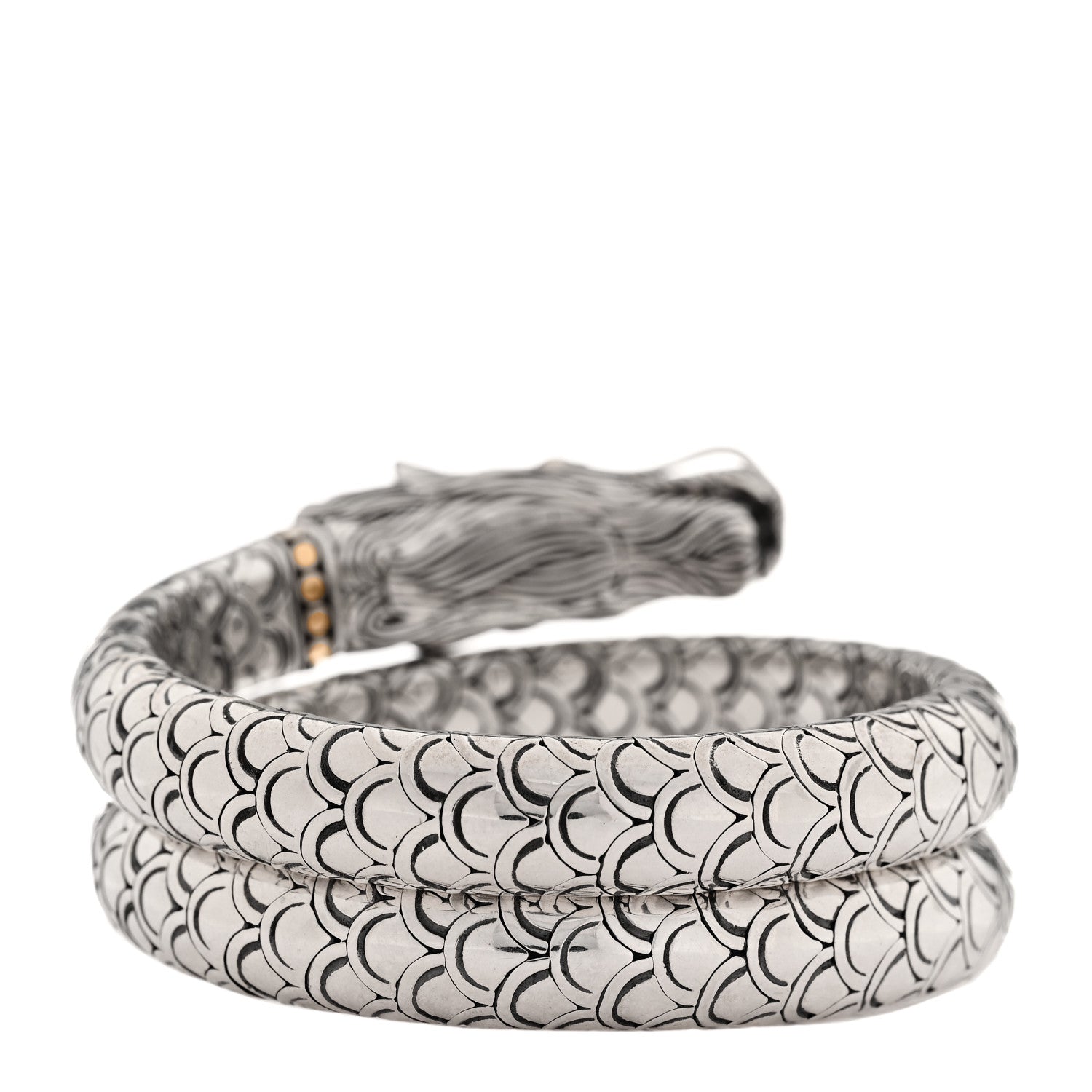 John Hardy Sterling Silver 18K Yellow Gold Naga Dragon Triple Wrap Bracelet 4 of 5