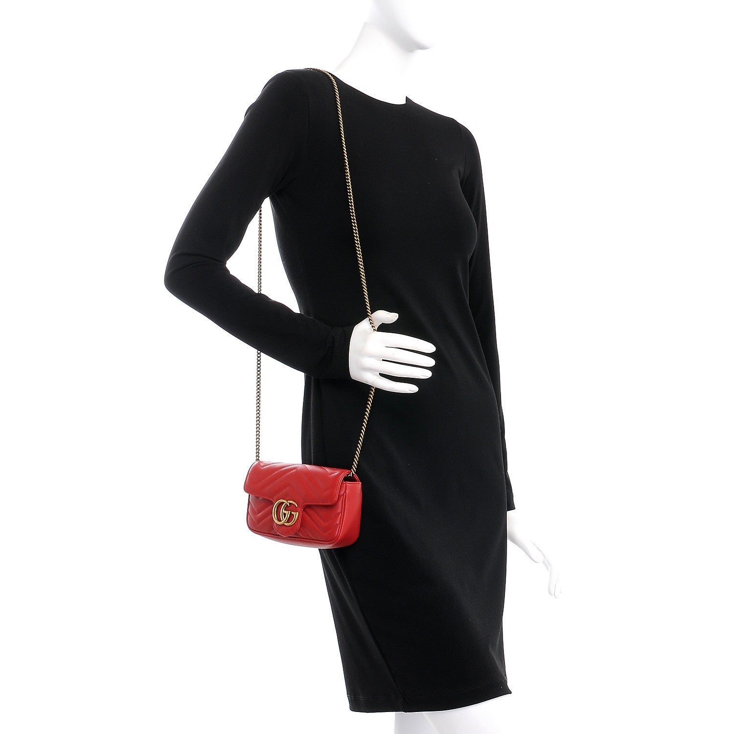 Gucci Calfskin Matelasse Super Mini GG Marmont Shoulder Bag Hibiscus Red 2 of 7