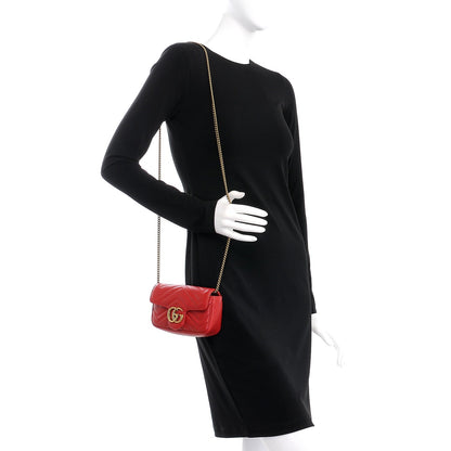 Gucci Calfskin Matelasse Super Mini GG Marmont Shoulder Bag Hibiscus Red 2 of 7