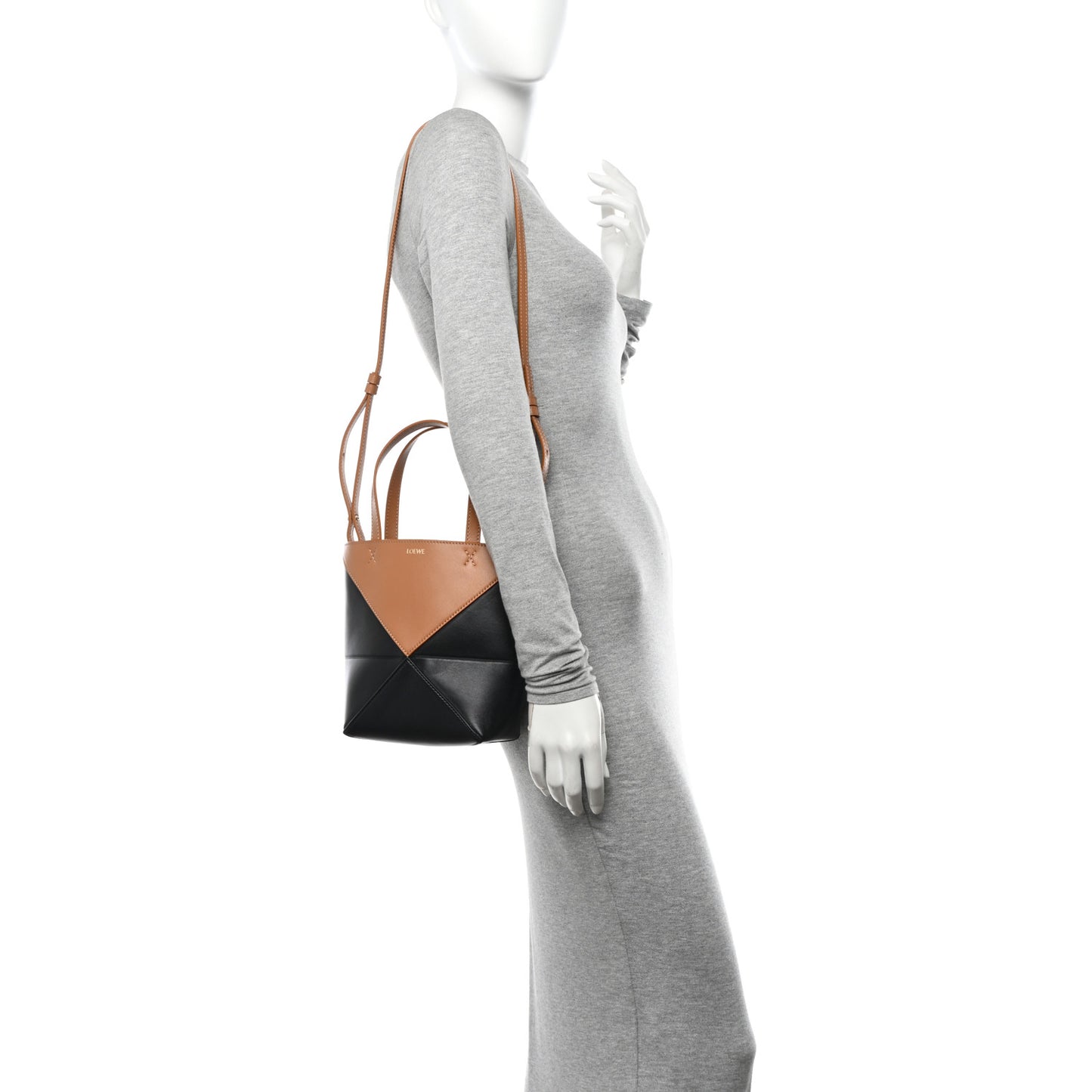 Shiny Calfskin Mini Puzzle Fold Tote Warm Desert Black