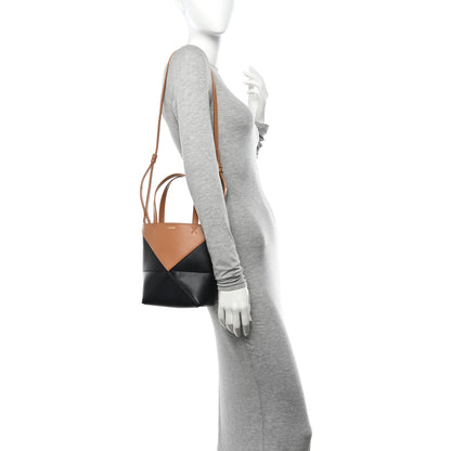 Loewe Shiny Calfskin Mini Puzzle Fold Tote Warm Desert Black 2 of 12