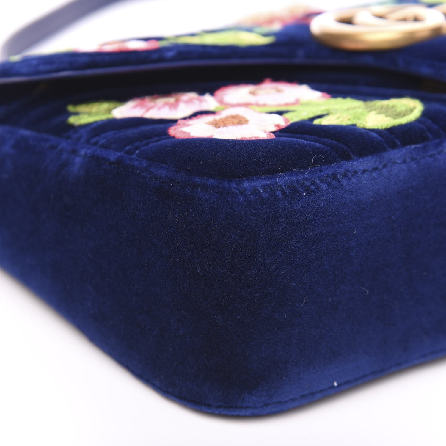 Gucci Velvet Matelasse Deer Embroidered Small GG Marmont Shoulder Bag Cobalt 7 of 10