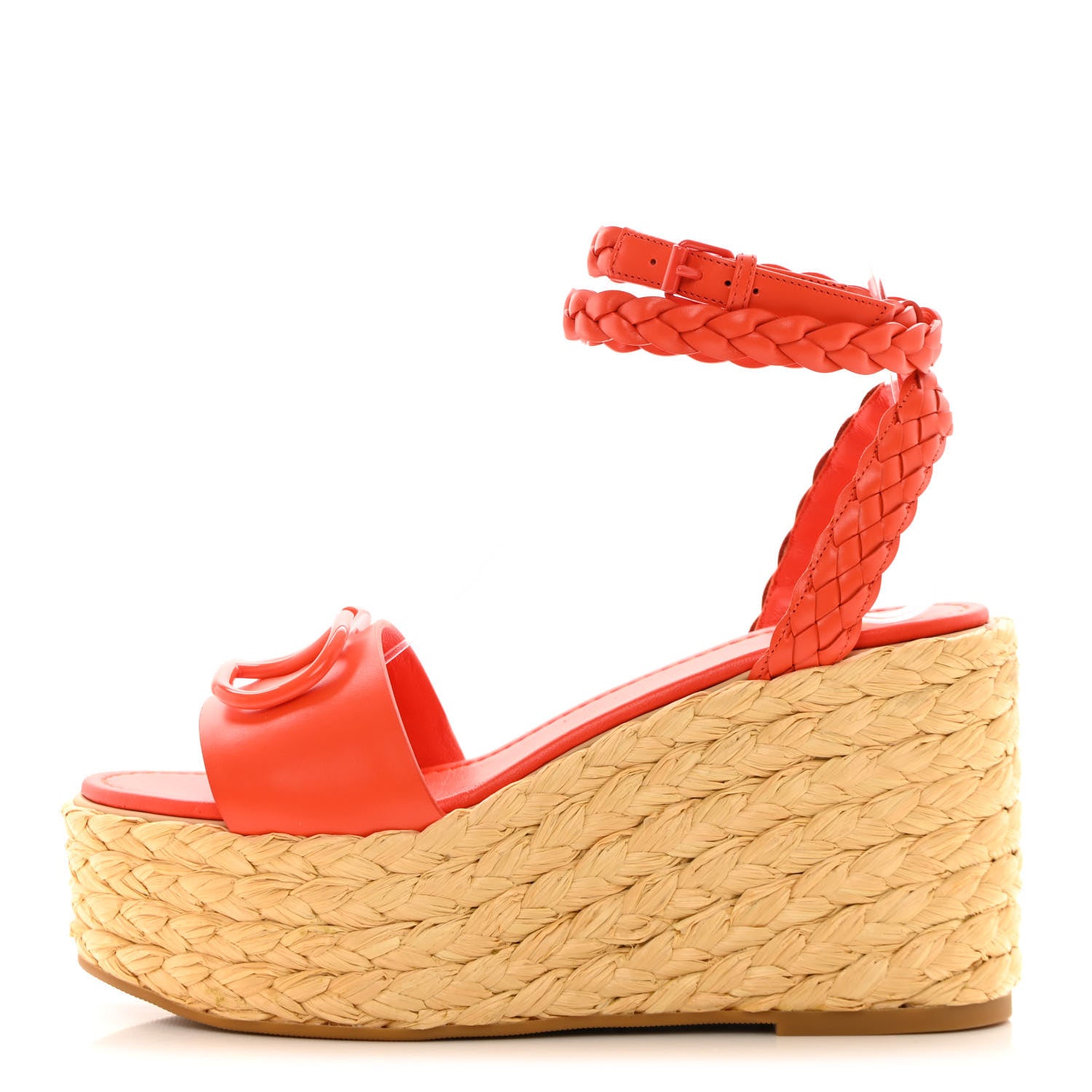 Valentino Garavani Calfskin VLogo Ankle Wrap Espadrille 45/90mm Platform Wedge Sandals 37.5 Titian 1 of 13
