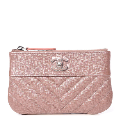 Chanel Metallic Caviar Chevron Quilted Small Vintage Mademoiselle Cosmetic Case Pink 1 of 8
