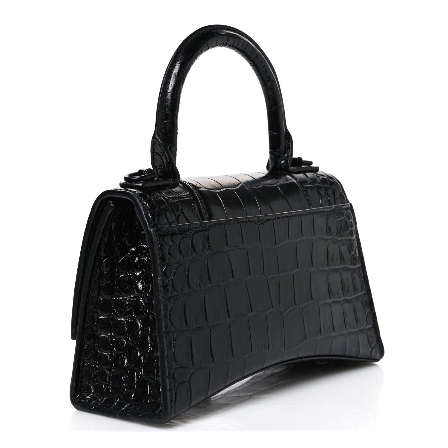 Balenciaga Shiny Calfskin Monochrome Crocodile Embossed Hourglass Top Handle Bag XS Black 3 of 10