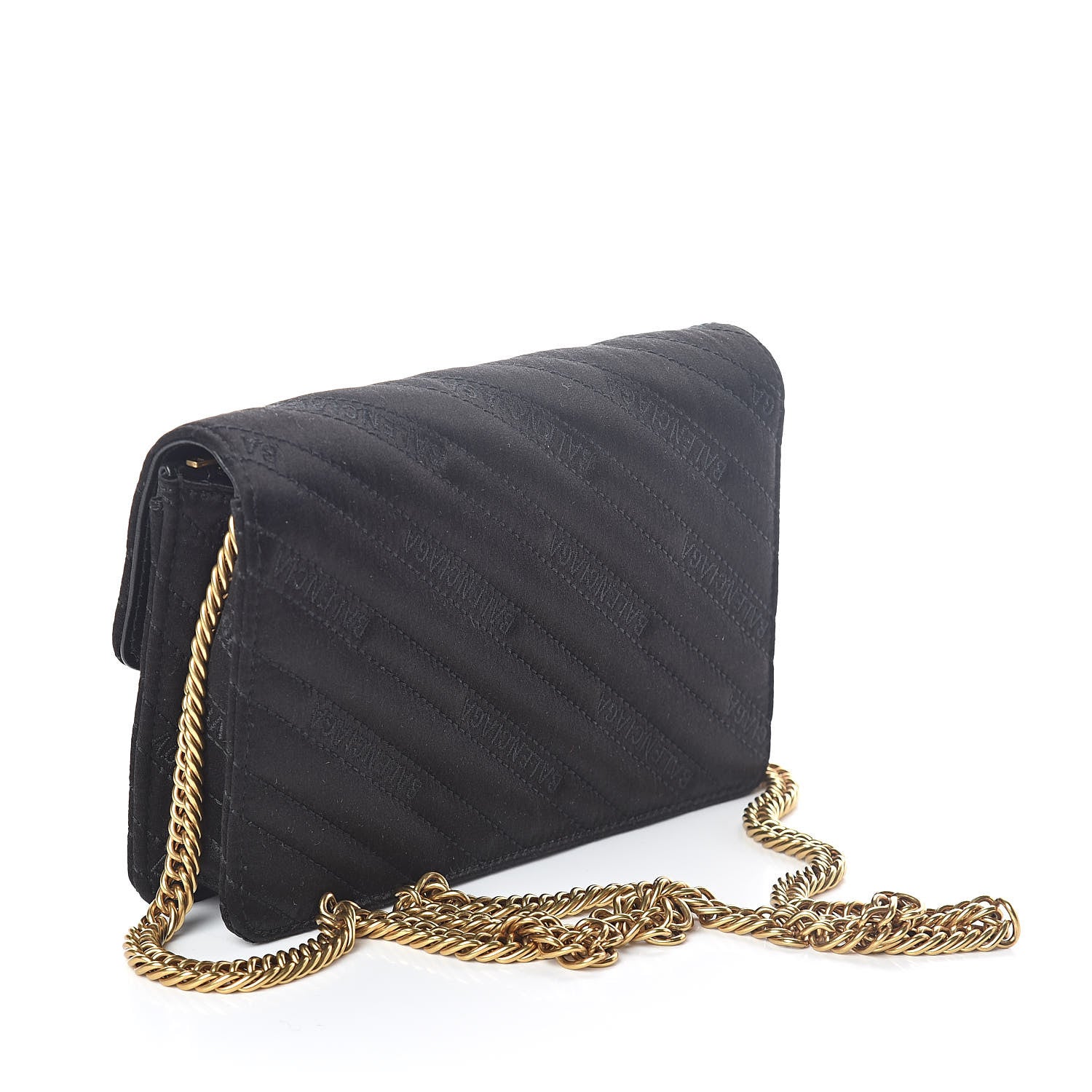 Balenciaga Satin Jacquard Logo Matelasse BB Wallet On Chain Black 3 of 9
