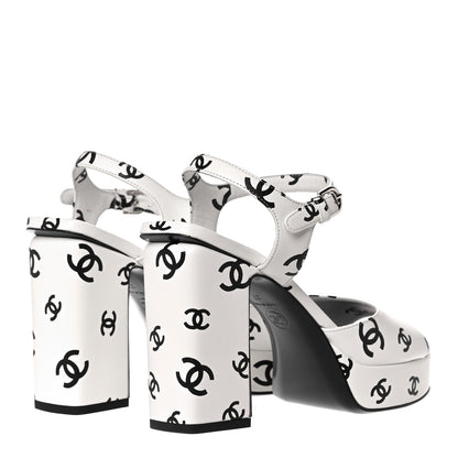 Chanel Printed Lambskin Coco Beach Platform Sandals 40 White Black 4 of 10