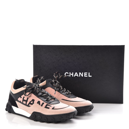 Chanel Nylon Calfskin Suede CC Womens Sneakers 37.5 Pink Black 9 of 9