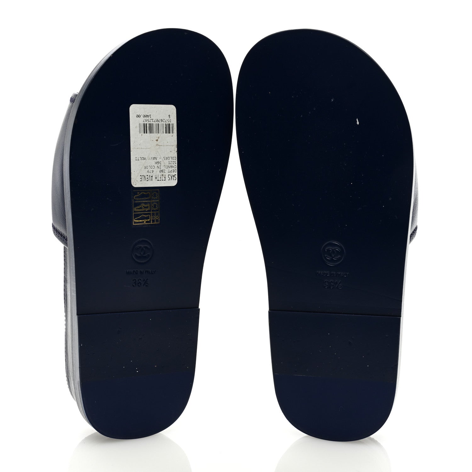Chanel Lambskin Cha-Nel Mule Sandals 36.5 Navy Multicolor 5 of 8