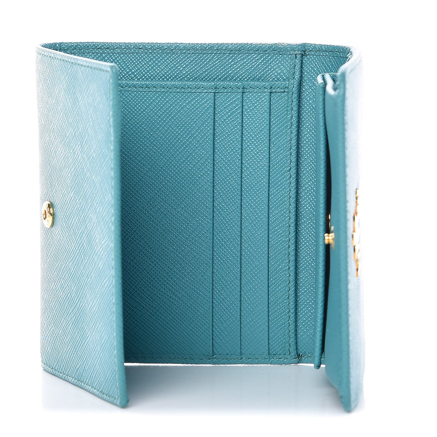 Saffiano Metal Tri-Fold Wallet Turchese