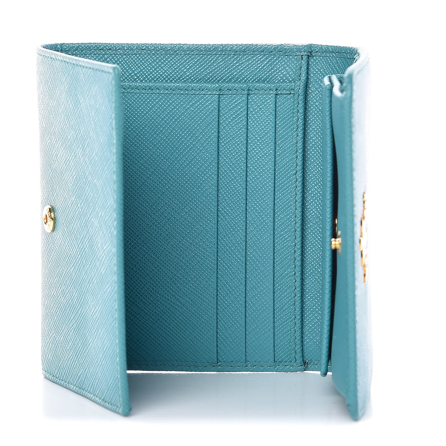 Prada Saffiano Metal Tri-Fold Wallet Turchese 5 of 8