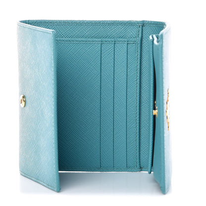 Prada Saffiano Metal Tri-Fold Wallet Turchese 5 of 8