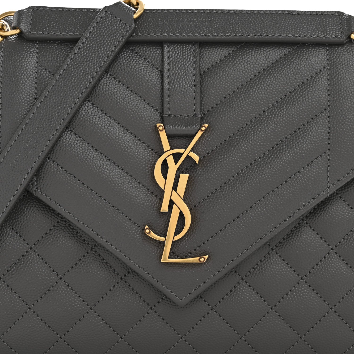 Saint Laurent Grain De Poudre Textured Mixed Matelasse Medium Triquilt Monogram Satchel Storm 8 of 11