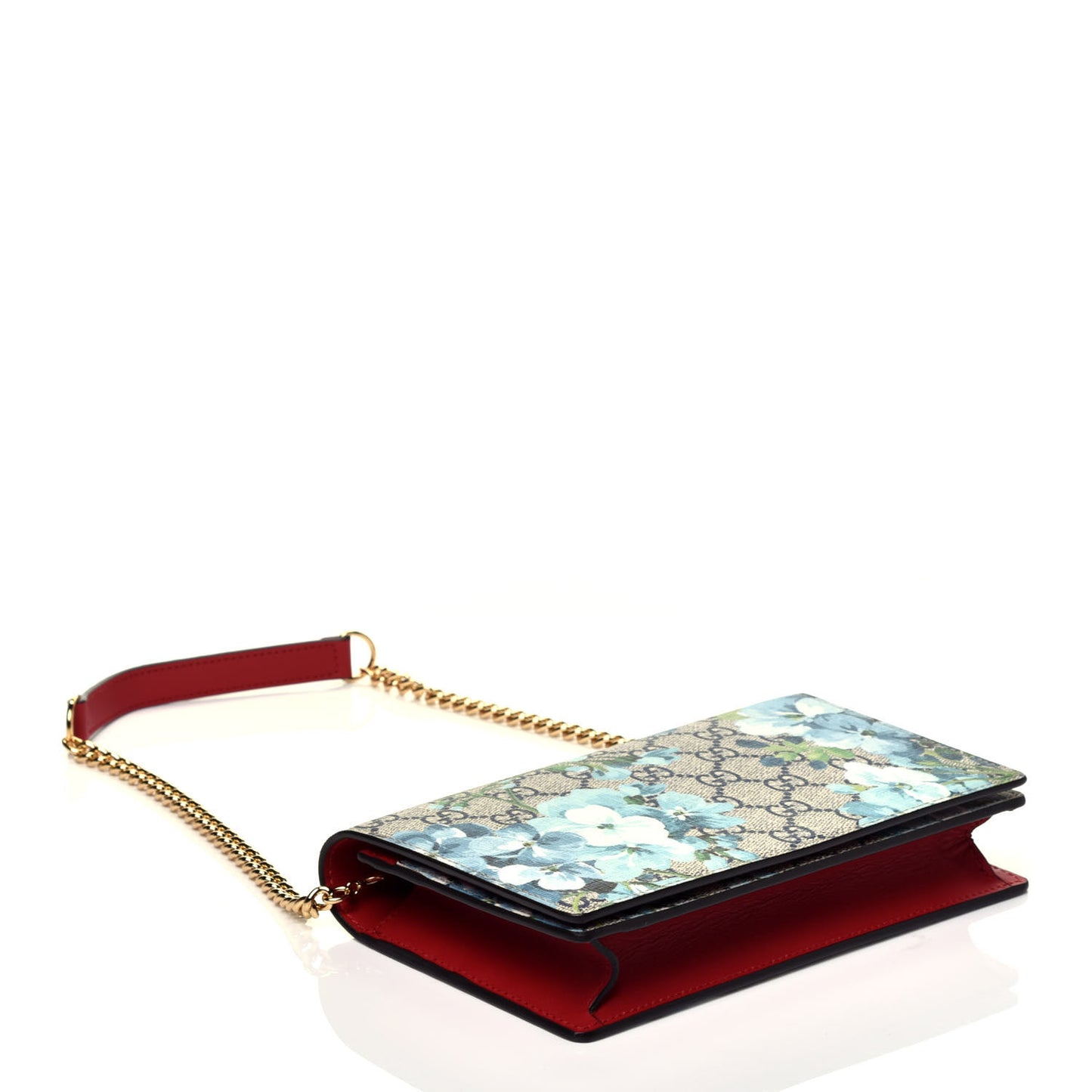 GG Supreme Monogram Blooms Chain Wallet Blue