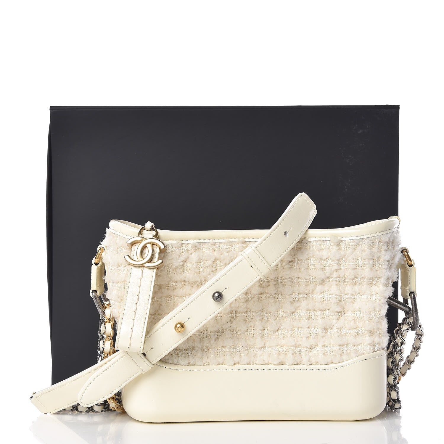 Chanel Tweed Calfskin Quilted Small Gabrielle Hobo Ivory 10 of 10
