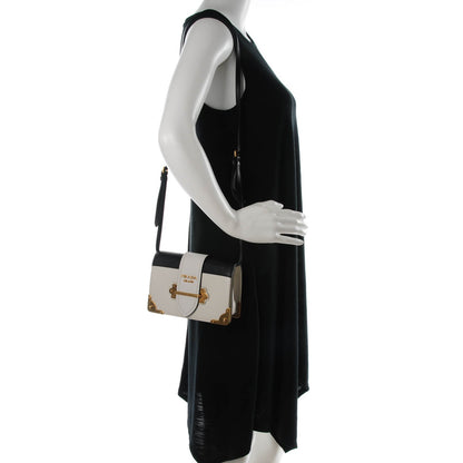 Prada City Calf Saffiano Cahier Bag Talco Black 2 of 6