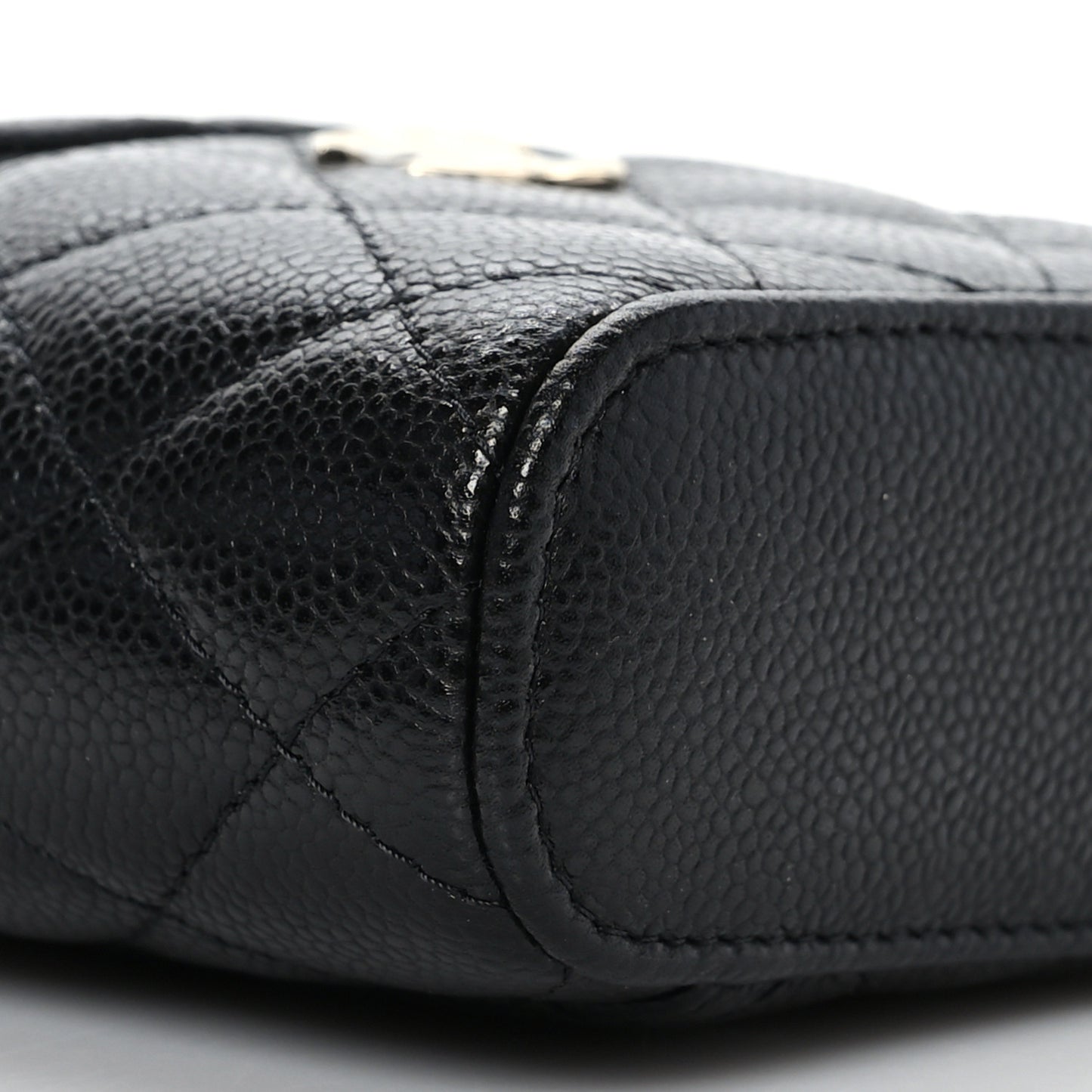 Caviar Quilted Small Handle With Care Vanity Case With Chain Black